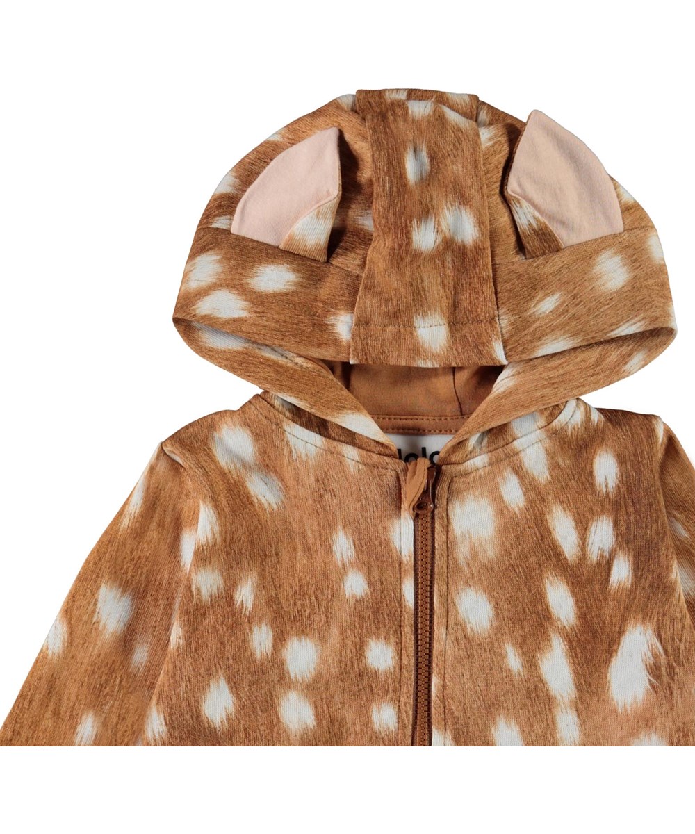 Demi - Fawn AOP - Ekologisk brun hoodie med öron