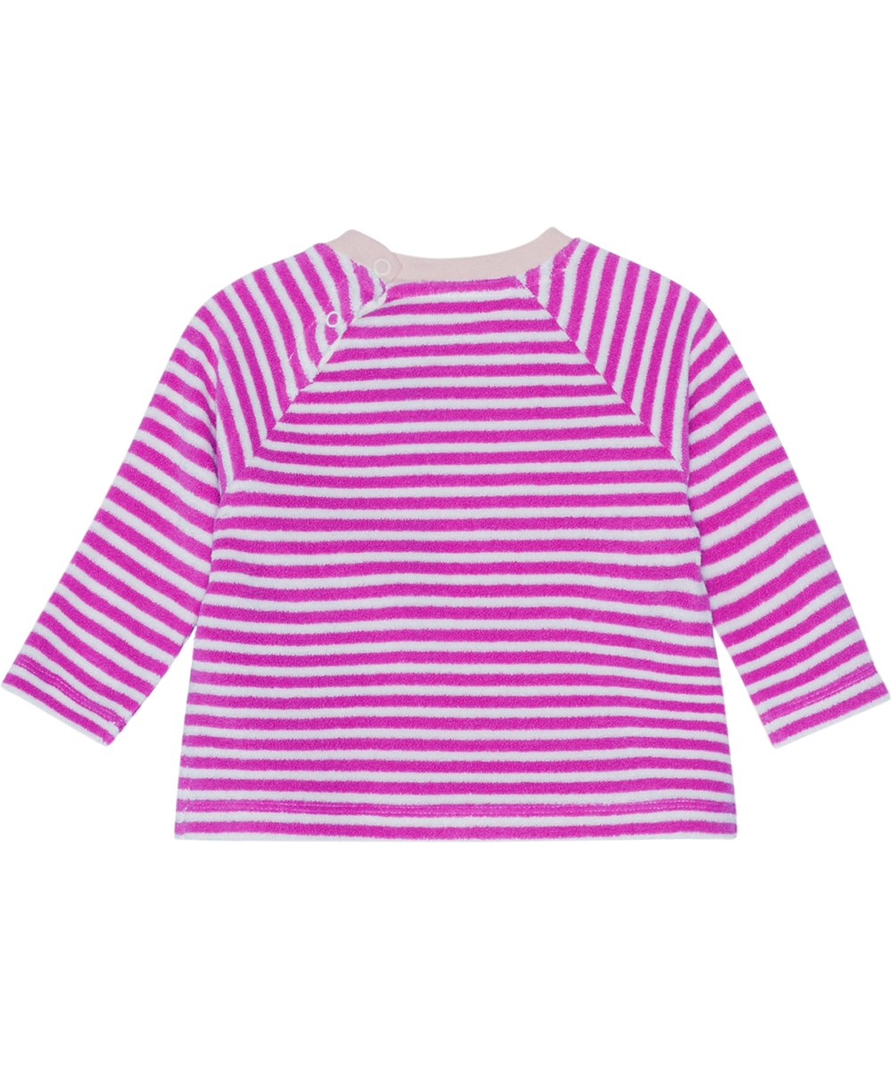 Dora - Purple Shell Stripe - Randiga rosa och råvit långärmad tröja i mjuk bomullsfrotté.