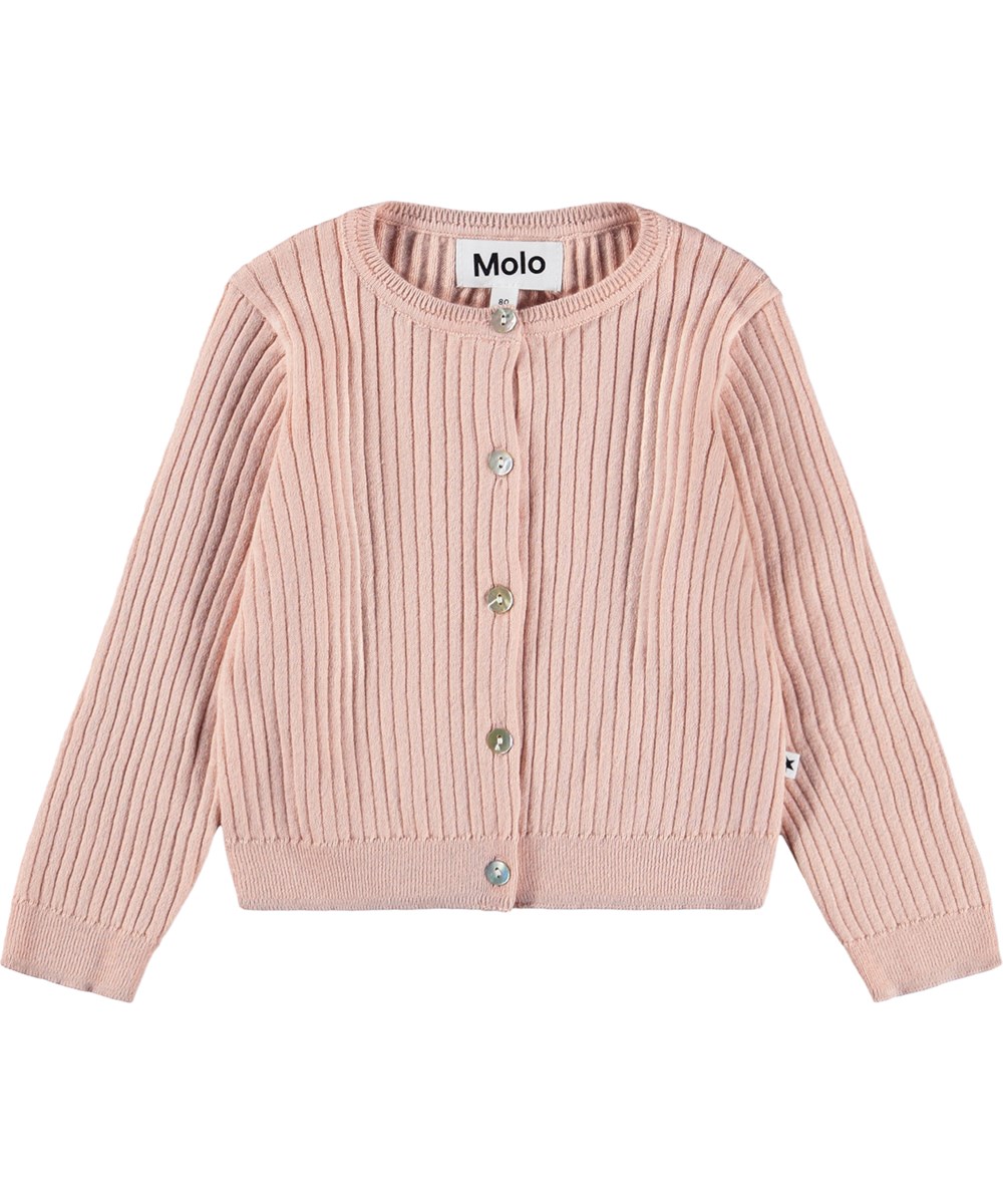 Gabby - Petal Blush - Ljusrosa stickad kofta för de små i ekologisk bomull