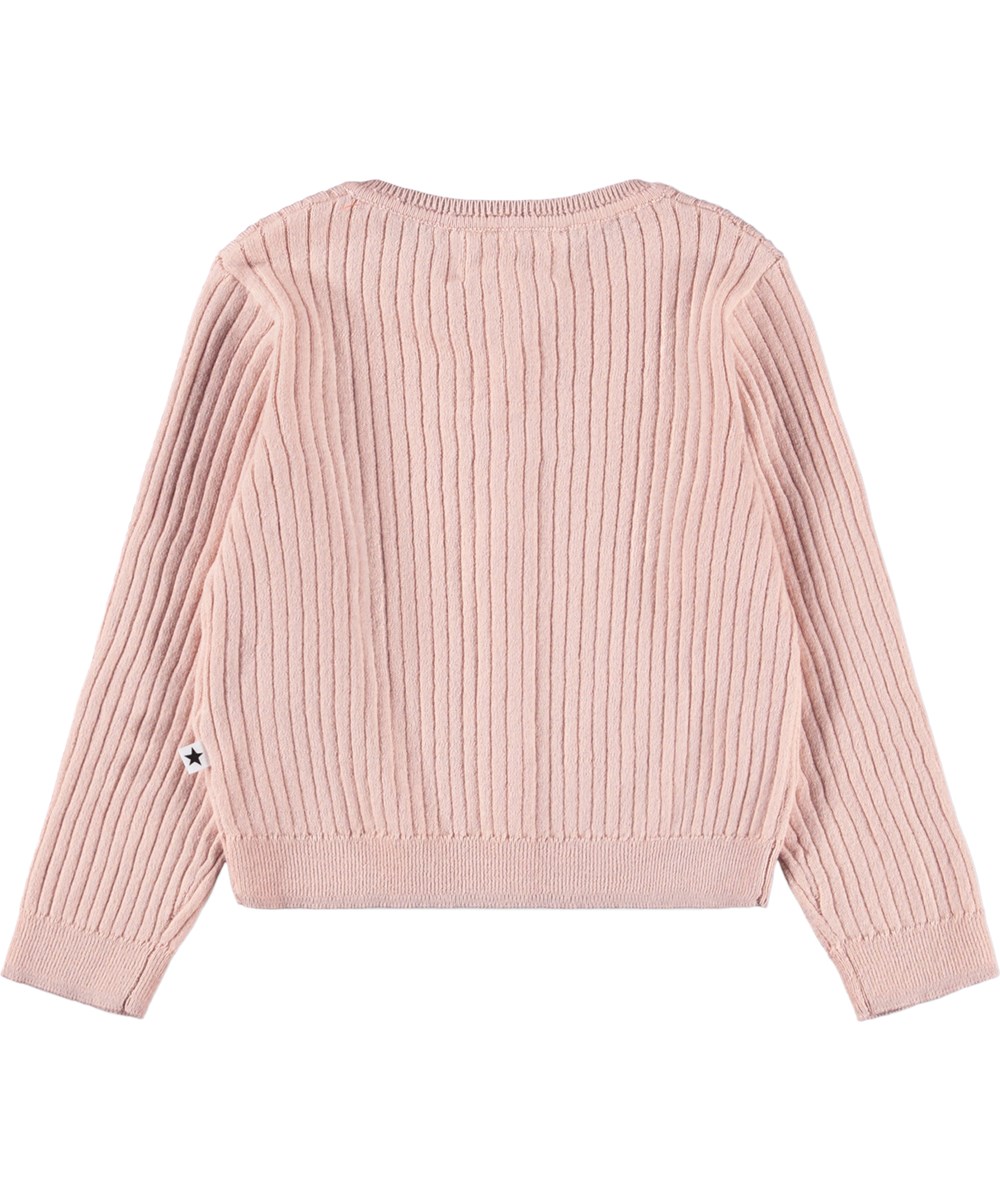 Gabby - Petal Blush - Ljusrosa stickad kofta för de små i ekologisk bomull