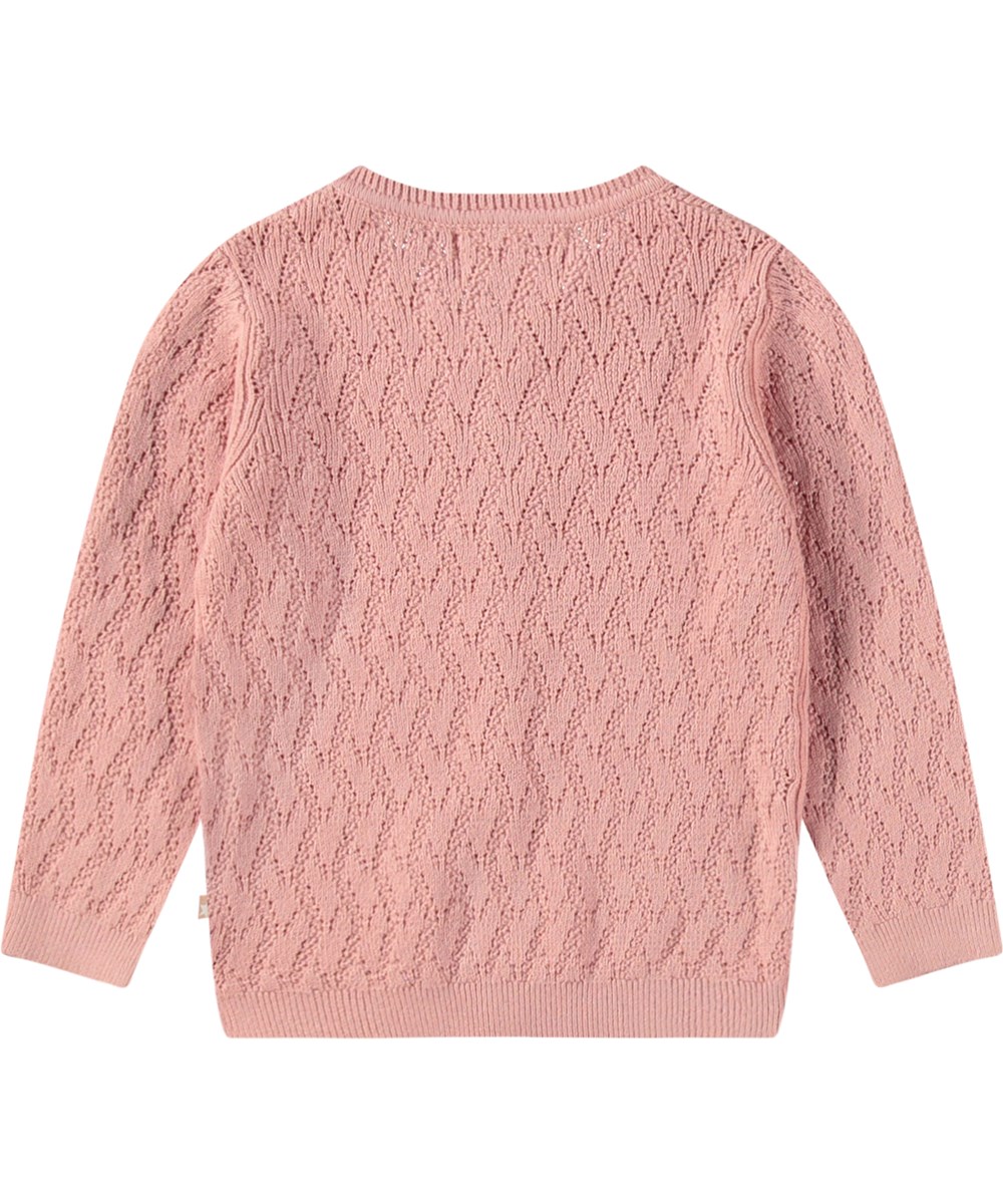 Gilli - Rosequartz - Rosa stickad babykofta med ett vackert mönster.