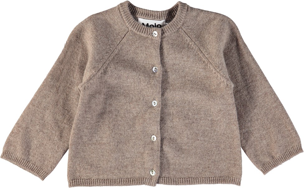 Ginger - Oatmeal Melange - Brun baby cardigan i ull och cashmere