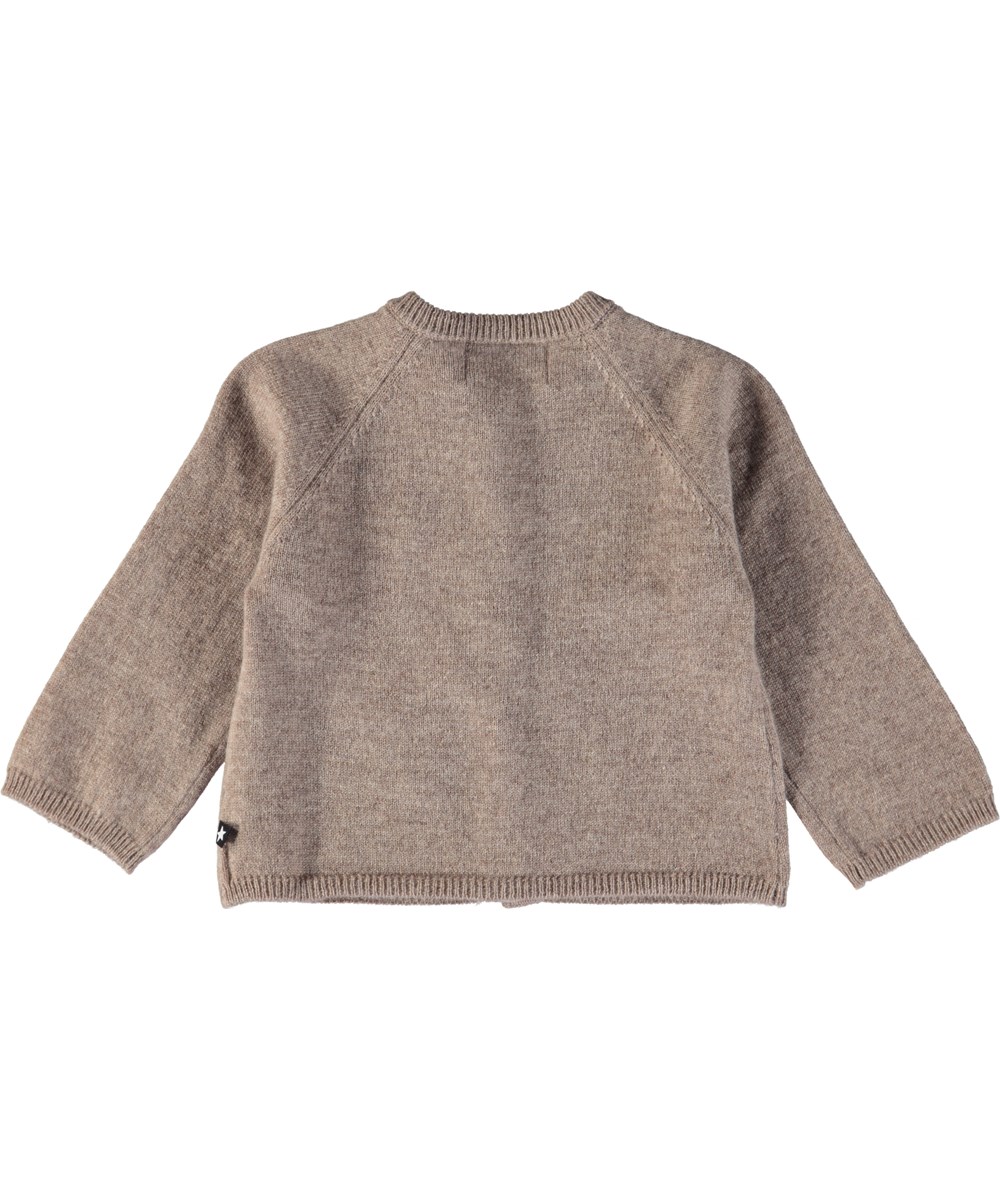 Ginger - Oatmeal Melange - Brun baby cardigan i ull och cashmere