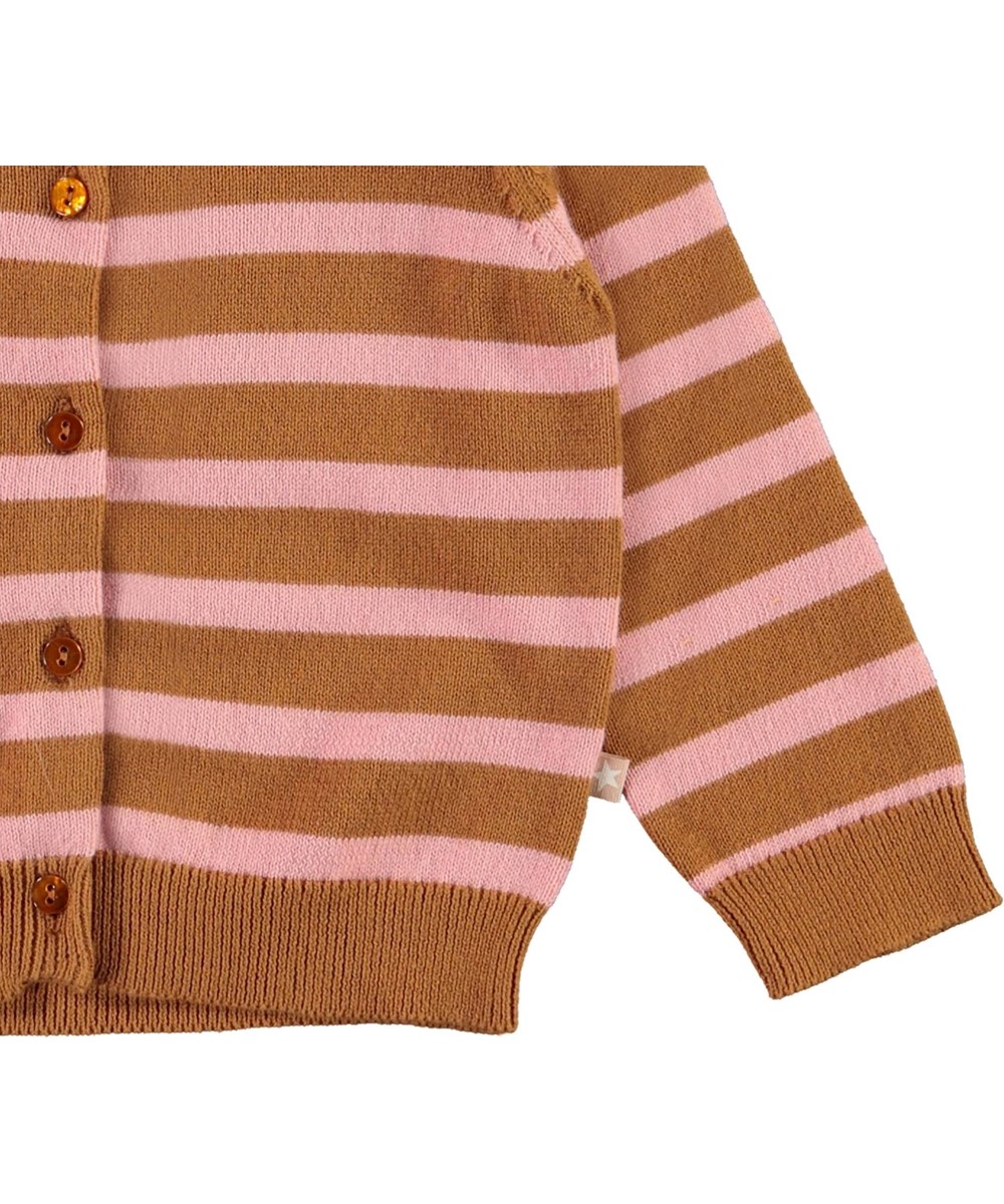 Ginny - Deer Rose Stripe - Brun och rosa randig kofta till baby 