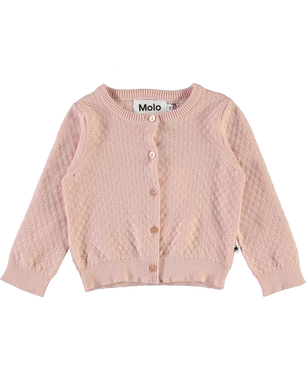 Ginny - Petal Blush - Rosa stickad kofta till baby