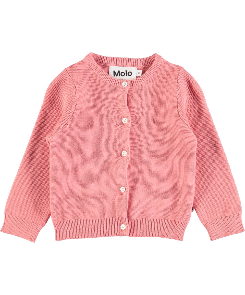 Ginny - Tea Rose - Långärmad, figursydd baby cardigan i mörk rosa bomull