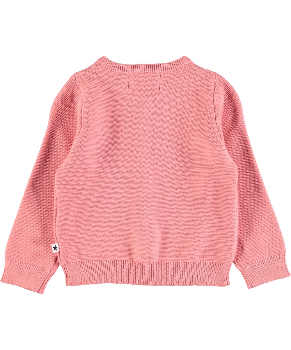 Ginny - Tea Rose - Långärmad, figursydd baby cardigan i mörk rosa bomull