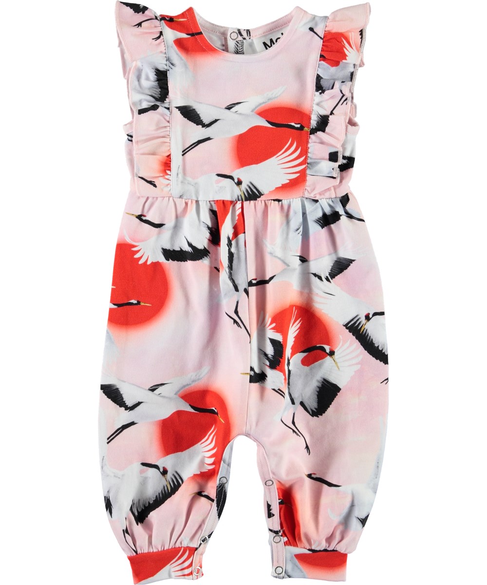 Fallon - Sunrise Cranes - Pink baby romper with birds