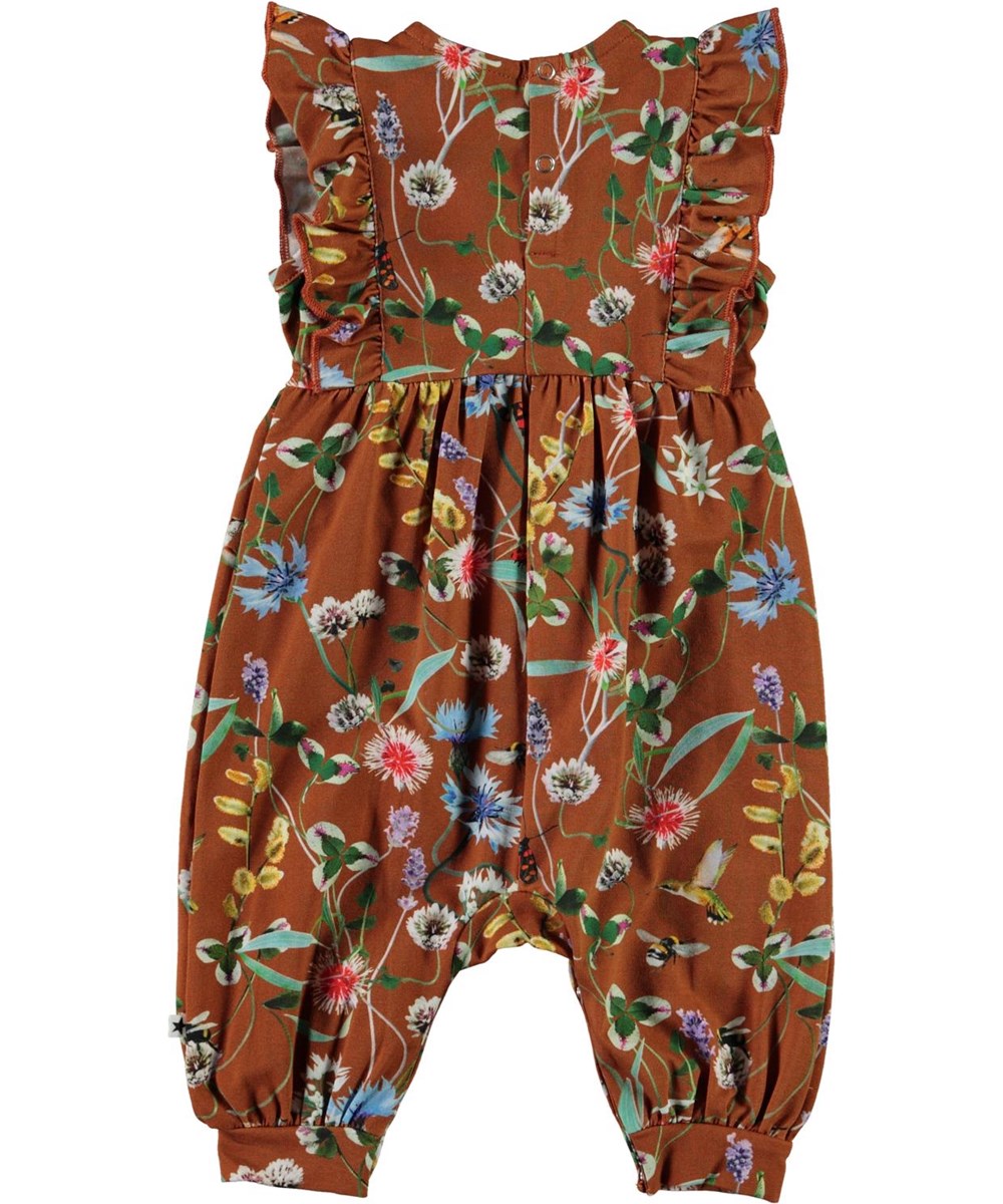 Fallon - Wildflowers - Brown organic baby romper with flowers