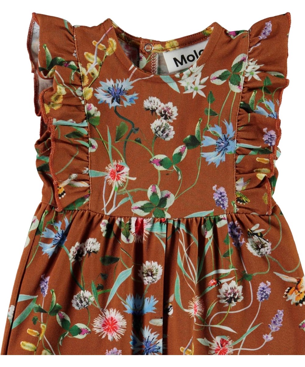 Fallon - Wildflowers - Brown organic baby romper with flowers