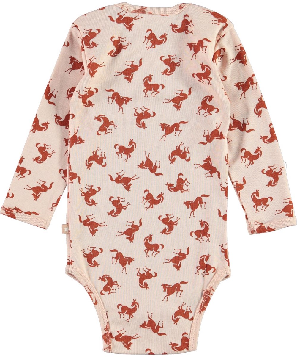 Faros - Mini Horse Jersey - Pink organic baby bodysuit with horses 