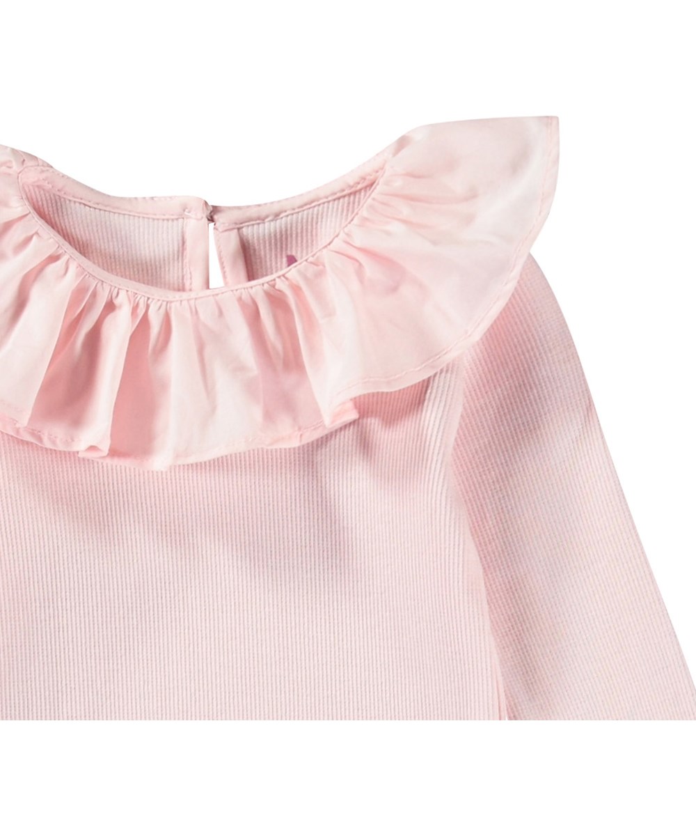 Faye - Charlotte Pink - Pink long-sleeved bodysuit in ribbed organic cotton for baby.