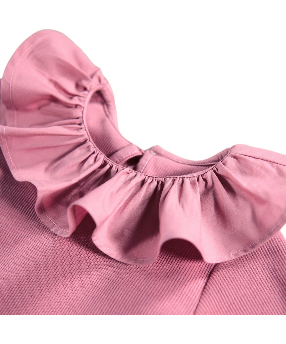 Faye - Fox Glove - Light burgundy long-sleeved bodysuit for the little ones made of ribbed organic cotton with a large collar.