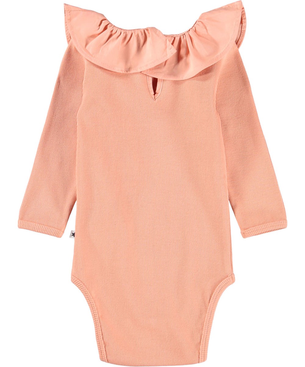 Faye - Rose Cloud - Rose long-sleeved bodysuit for the little ones made of ribbed organic cotton with a large collar.