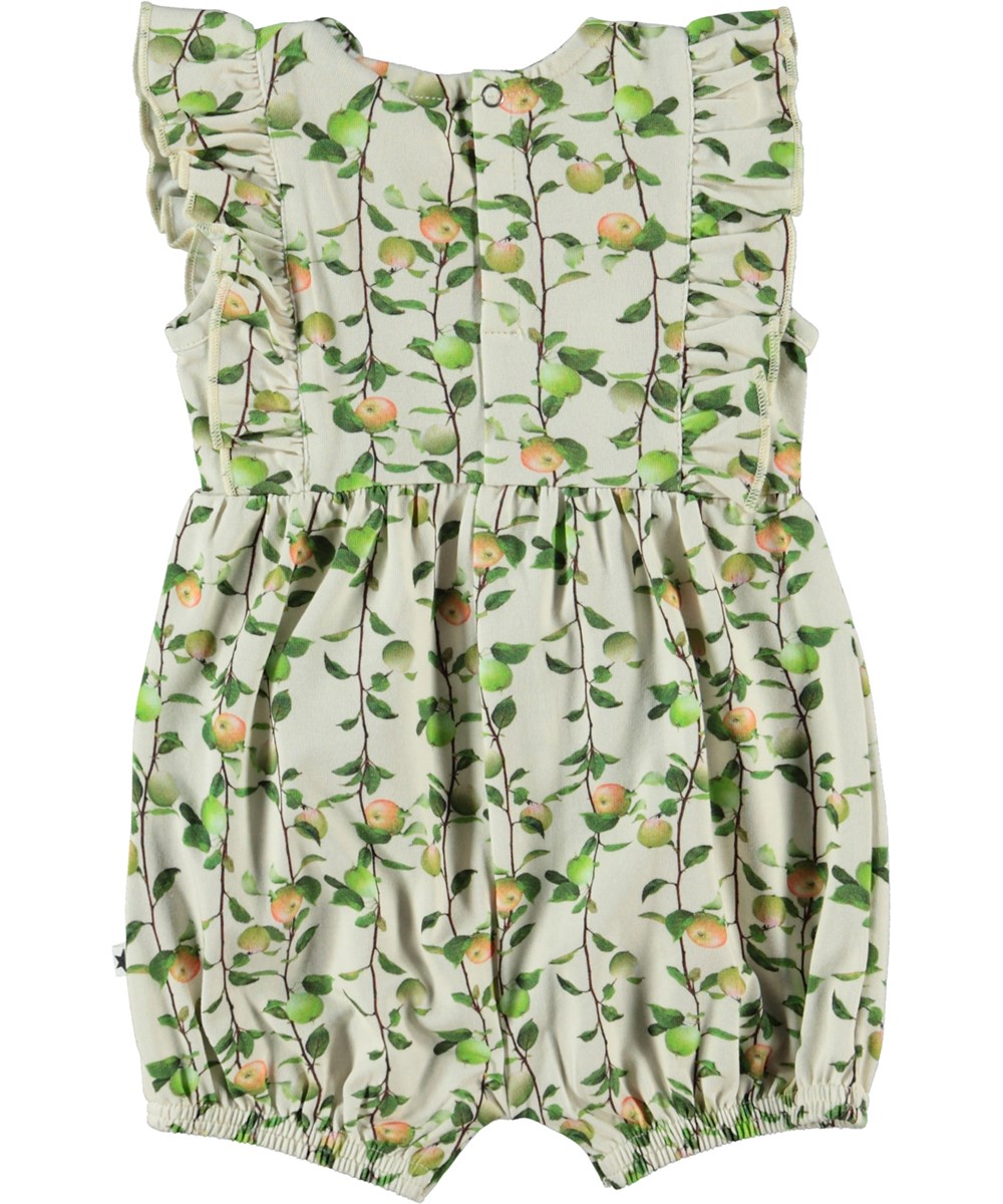 Felicia - Apples Mini - Organic baby romper with ruffles and apple print