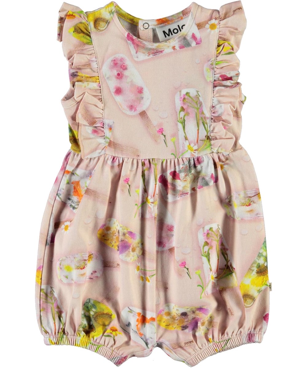 Felicia - Ice Lollies - Pink baby romper with ice cream print and ruffles