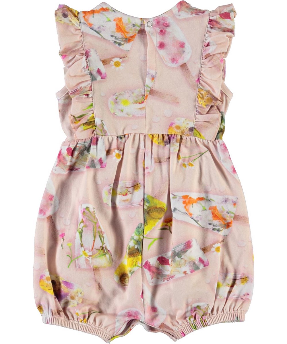 Felicia - Ice Lollies - Pink baby romper with ice cream print and ruffles