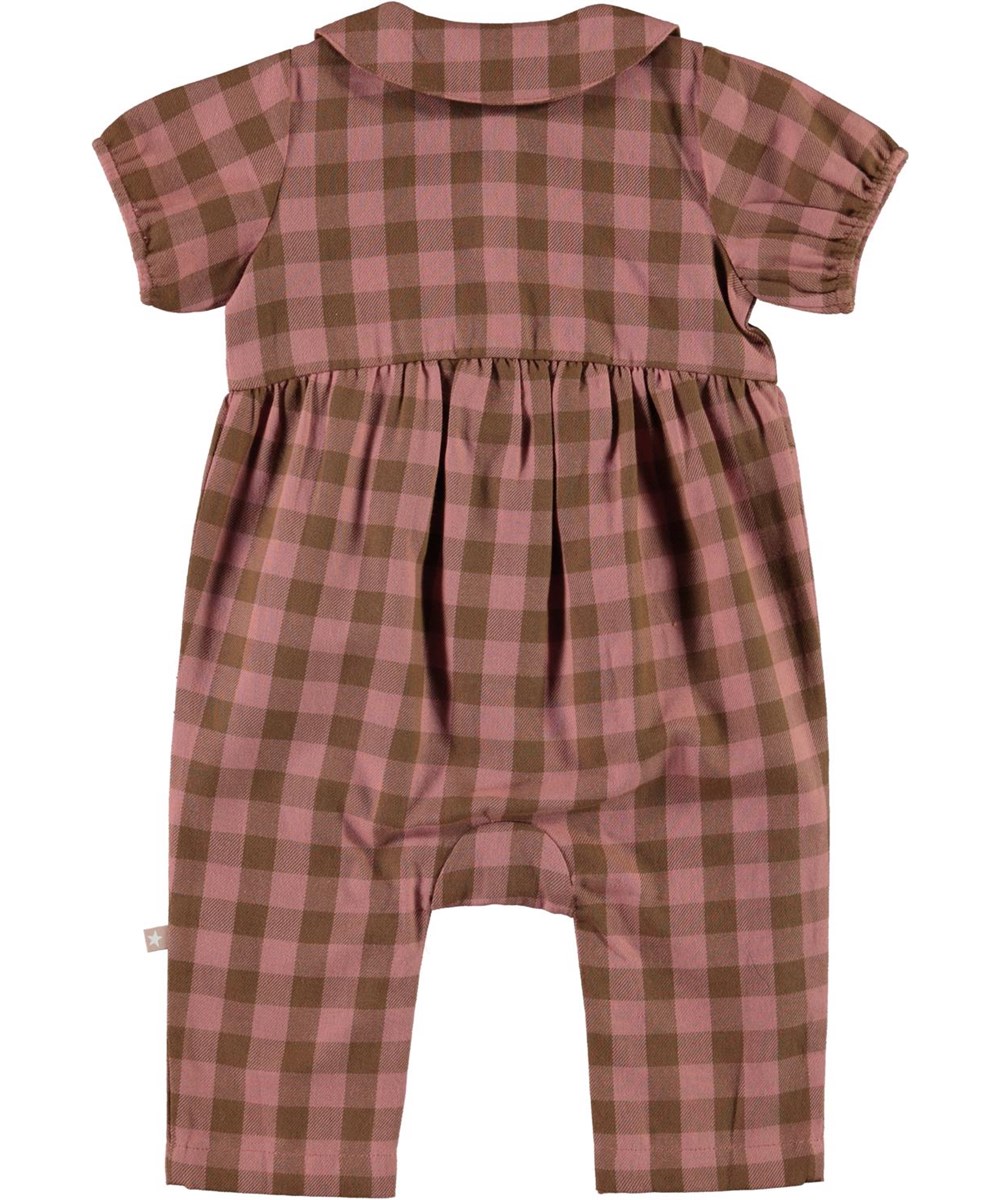 Fernanda - Autumn Check - Plaid baby romper in pink and brown 
