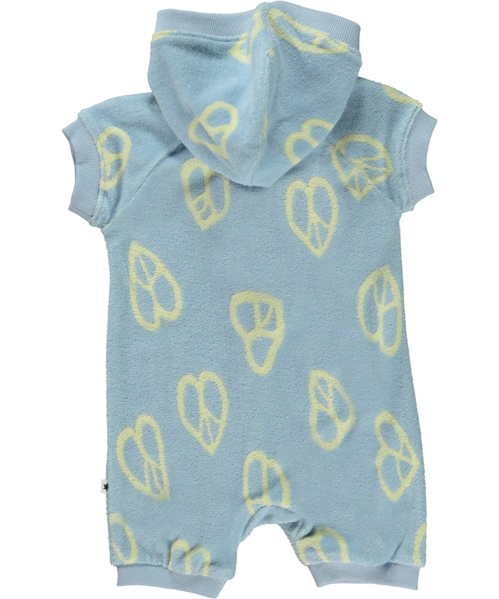 Fidelia - Windy - Light blue terry baby romper with hood 