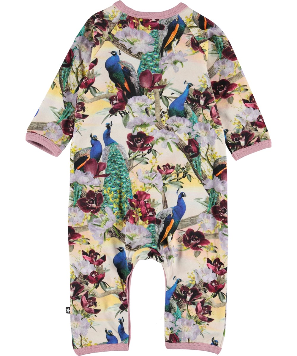 Fiona - Oriental Peacocks - Baby romper with peacocks. 