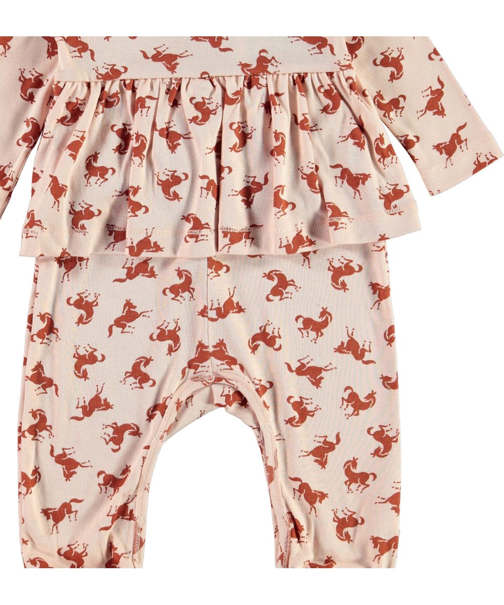 Flavia - Mini Horse Jersey - Pink organic baby   romper with horse print
