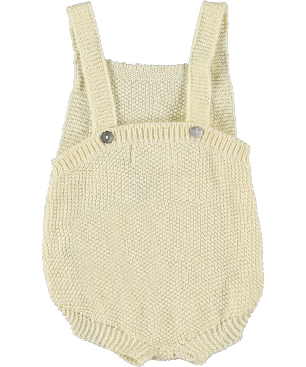 Fleur - Pearled Ivory - Light yellow knit baby romper with straps