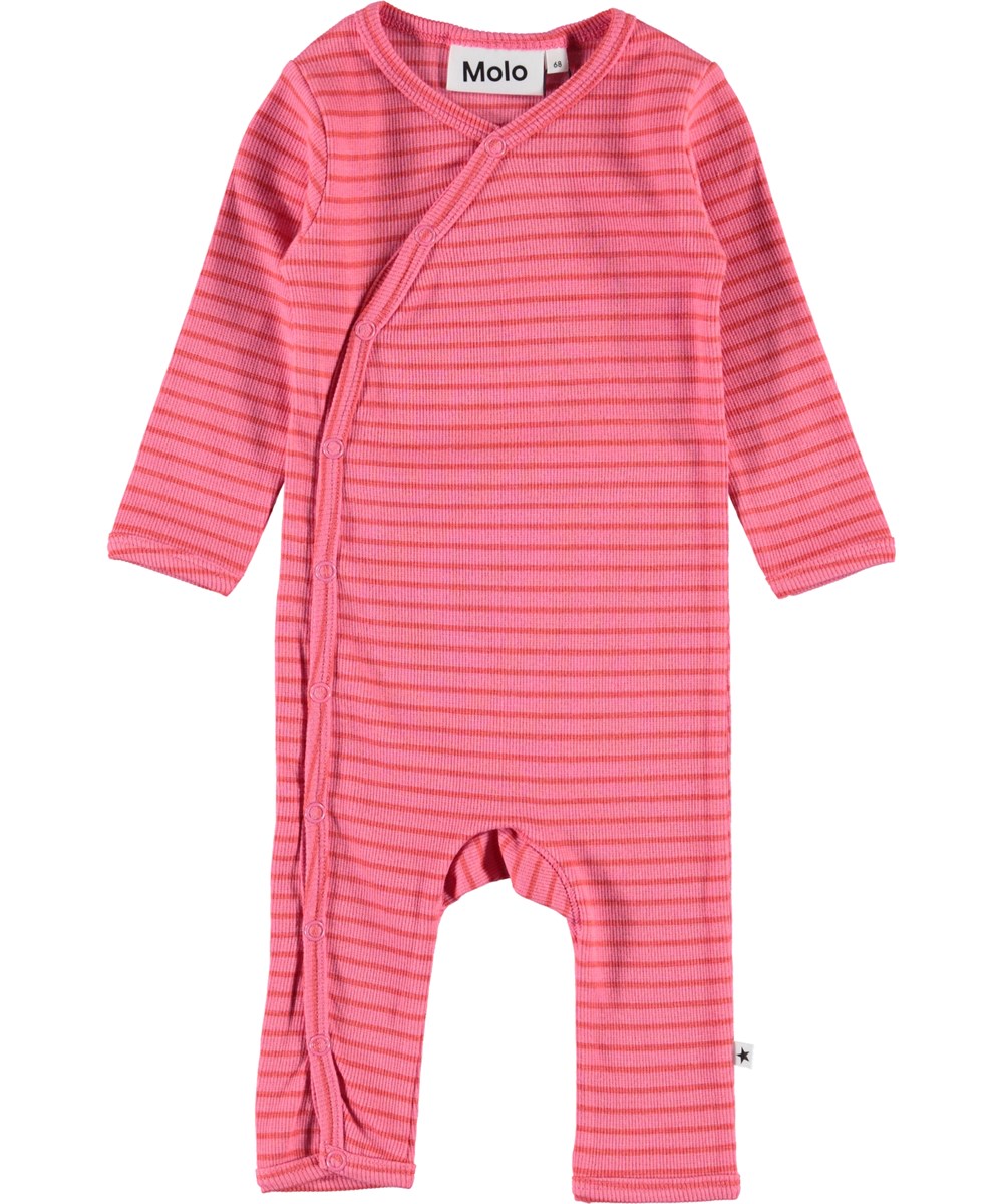 Flora - Pink Sienna Stripe - Baby romper with pink and red stripes