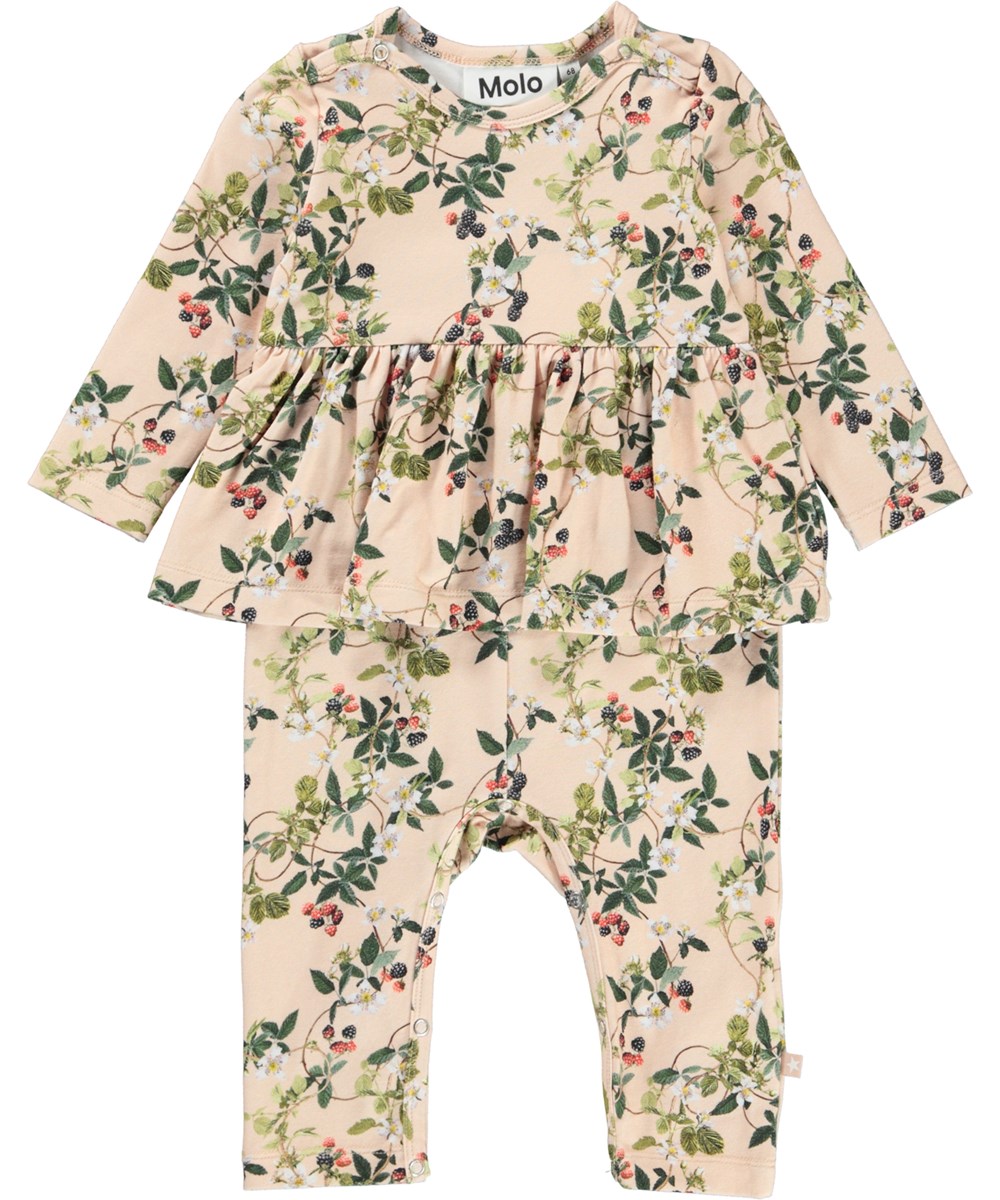 Florie - Bramble Rose - Rose organic baby romper with ruffles and blackberries 