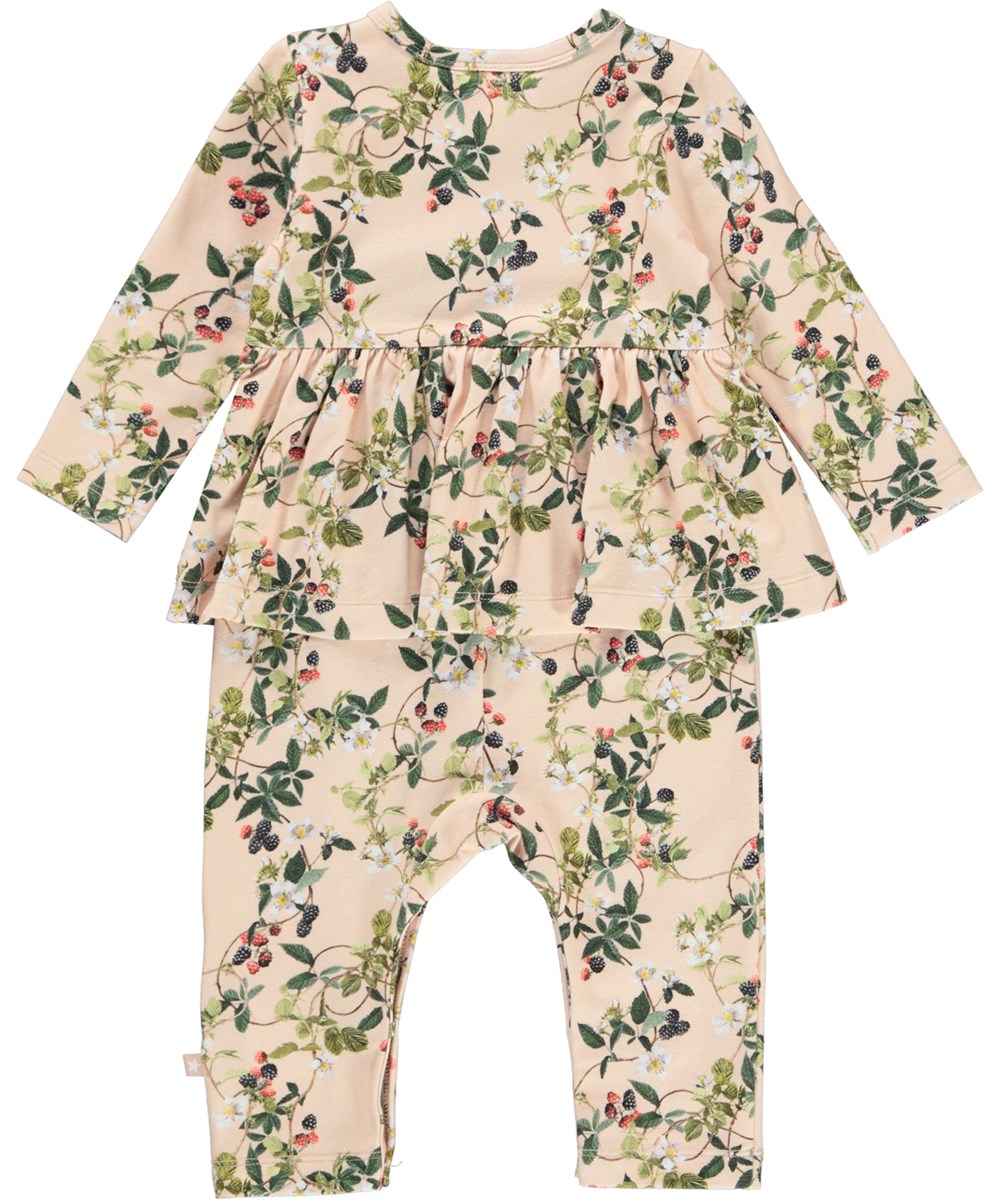 Florie - Bramble Rose - Rose organic baby romper with ruffles and blackberries 
