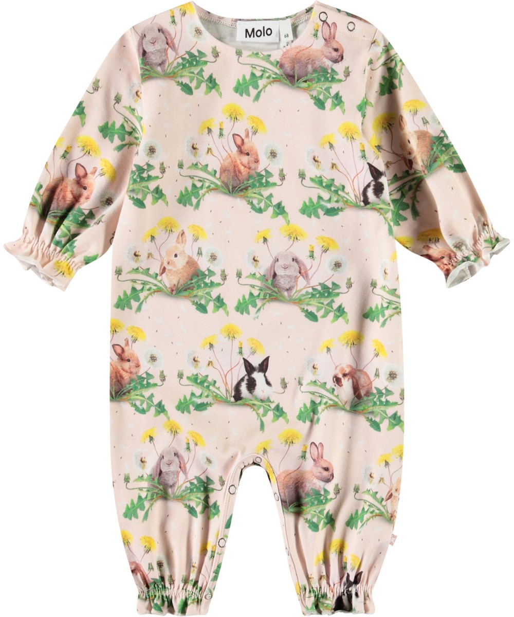 Florina - Bunnies United - Jumpsuit in organic cotton with a print of animal cubs in a flowerbed.