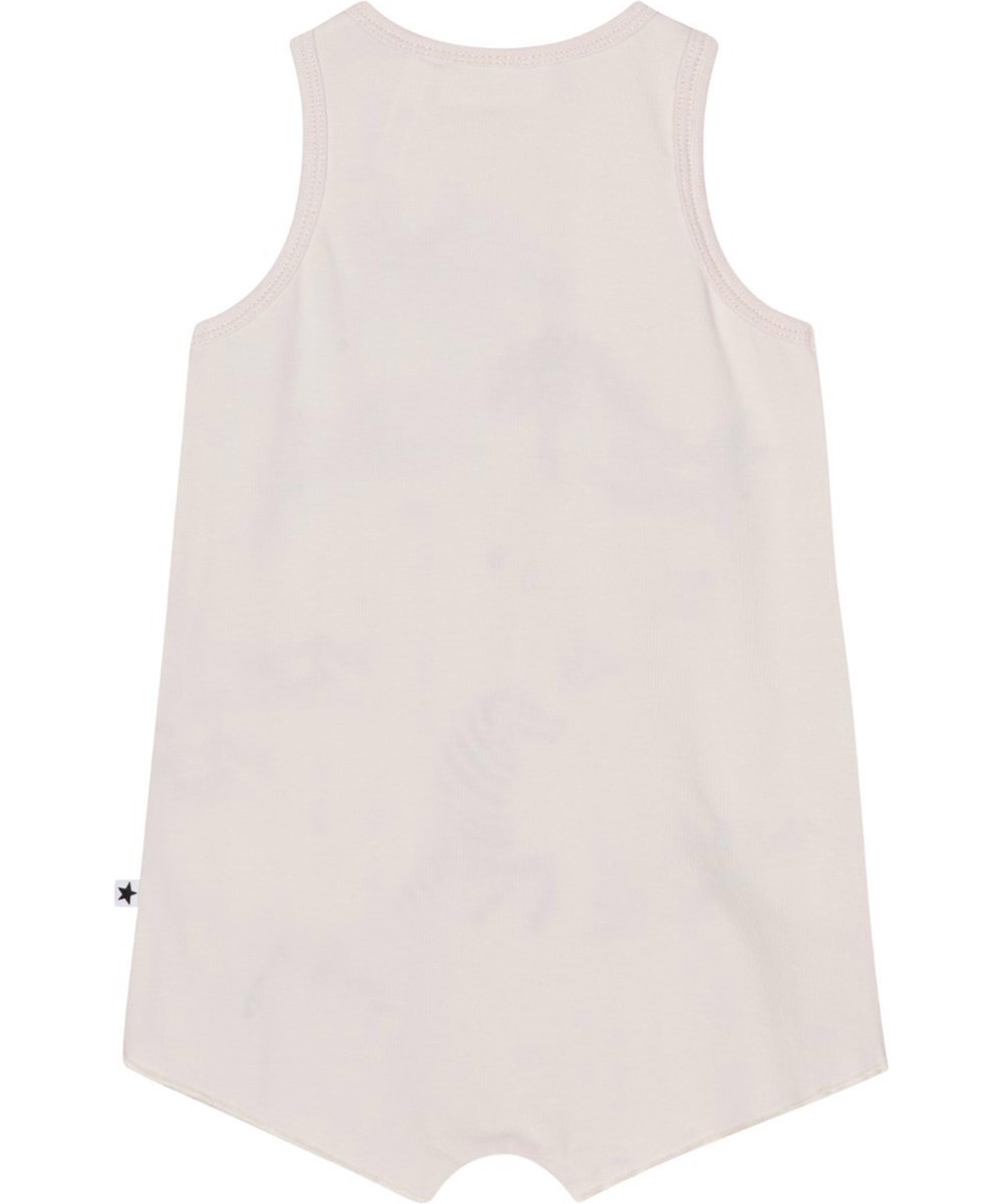 Floris - Carousel Suit - Off-white jersey baby romper with beautiful ruffle edge on the front and back with a festive print of colourful, fantastical carrousel animals