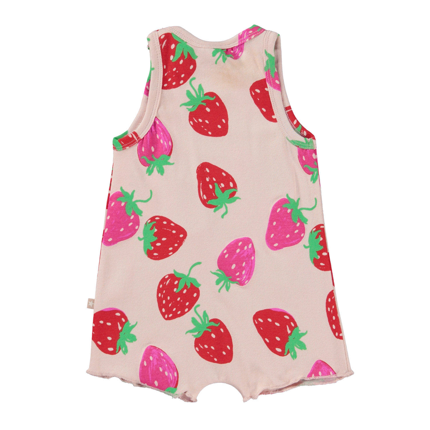 Floris - Strawberries Mini - Pink organic baby romper with 
