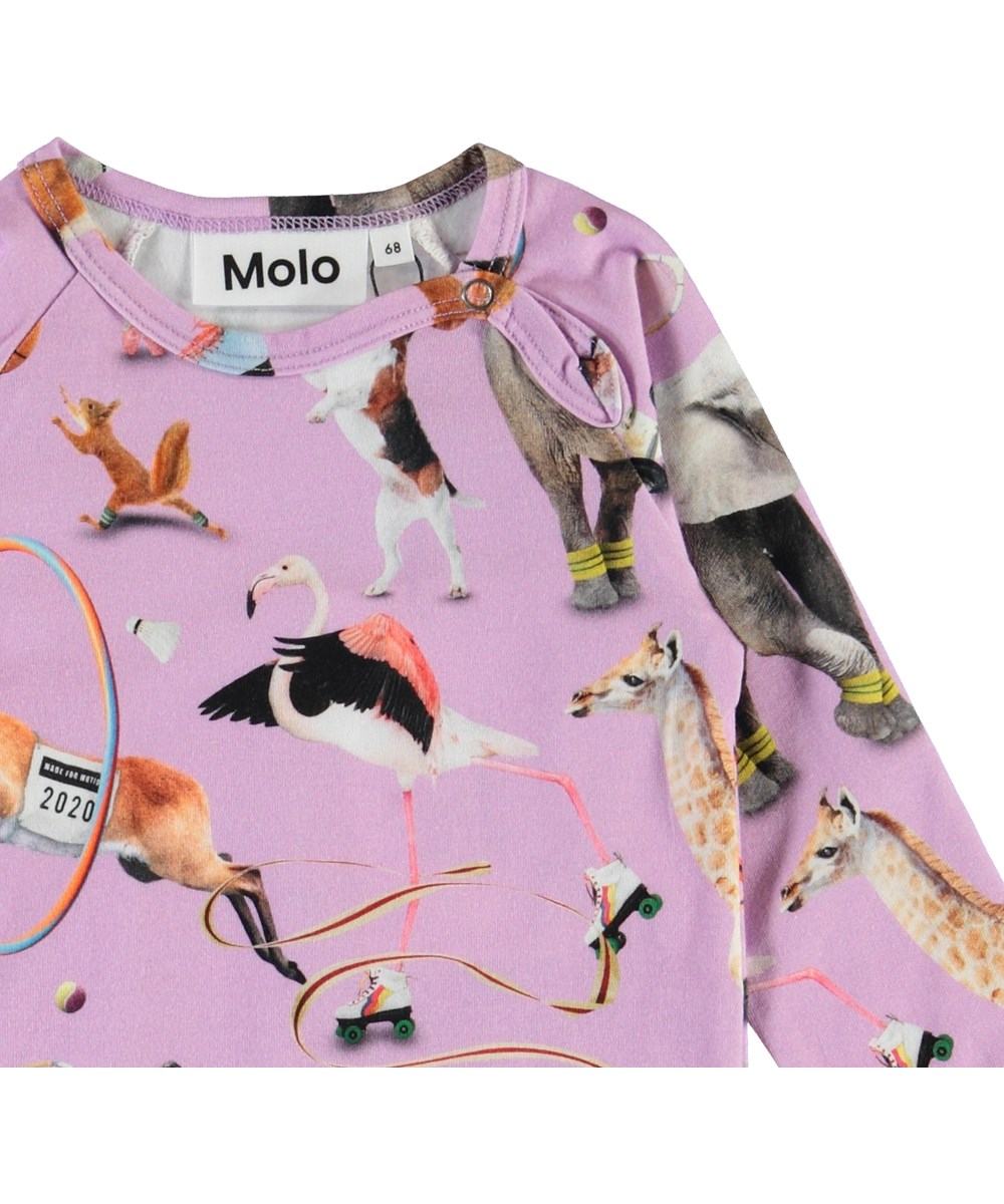 Fonda - Made For Motion - Purple organic bodysuit with animals 