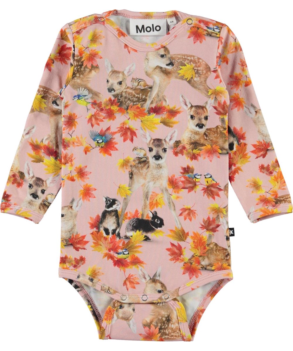 Foss - Autumn Fawns - Pink organic baby bodysuit with deer 