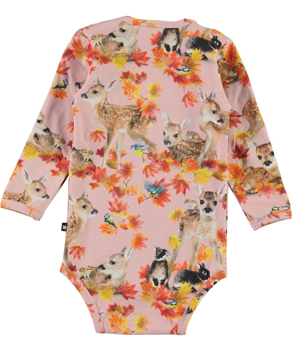 Foss - Autumn Fawns - Pink organic baby bodysuit with deer 