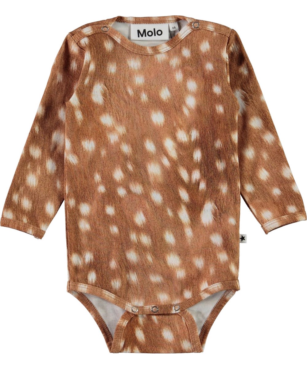 Foss - Baby Fawns - Brown organic baby bodysuit with white spots