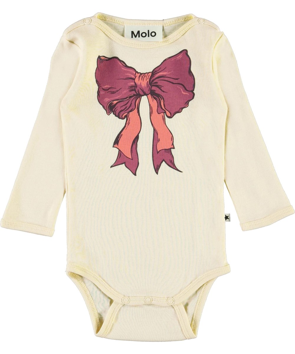 Foss - Banana Crepe - Light yellow baby bodysuit with bow 