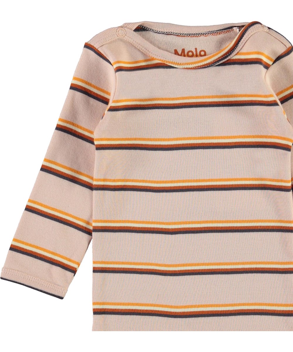 Foss - Cameo Stripe - Pink organic baby bodysuit with stripes 