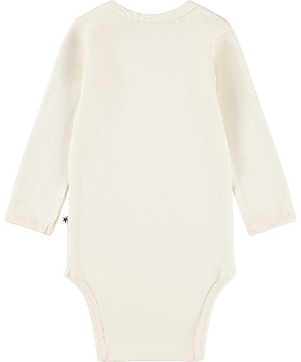 Foss - Sleepy Bear - Off-white long-sleeved bodysuit for the little ones made of organic cotton with a print of a cute bear and the text 'Sleepy Bear'