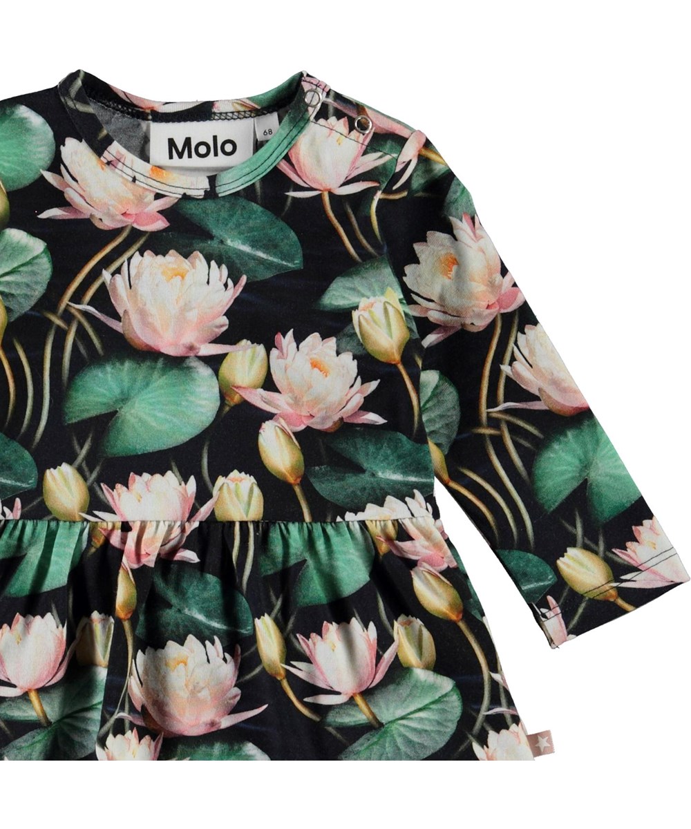 Frances - Water Lilies - Organic baby bodysuit with water lilies and ruffle 