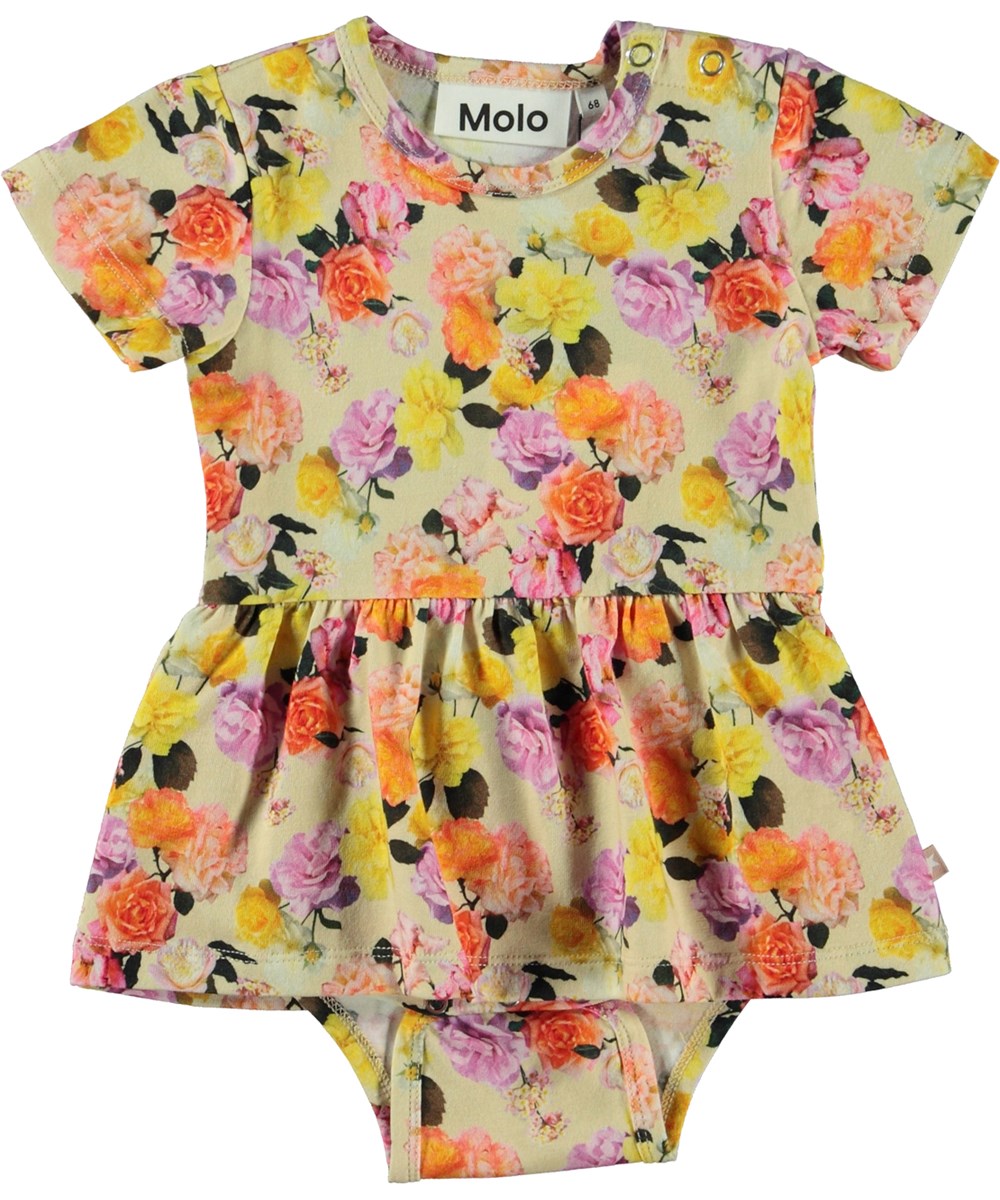 Frannie - Baby Roses - Organic baby bodysuit with skirt and rose print 