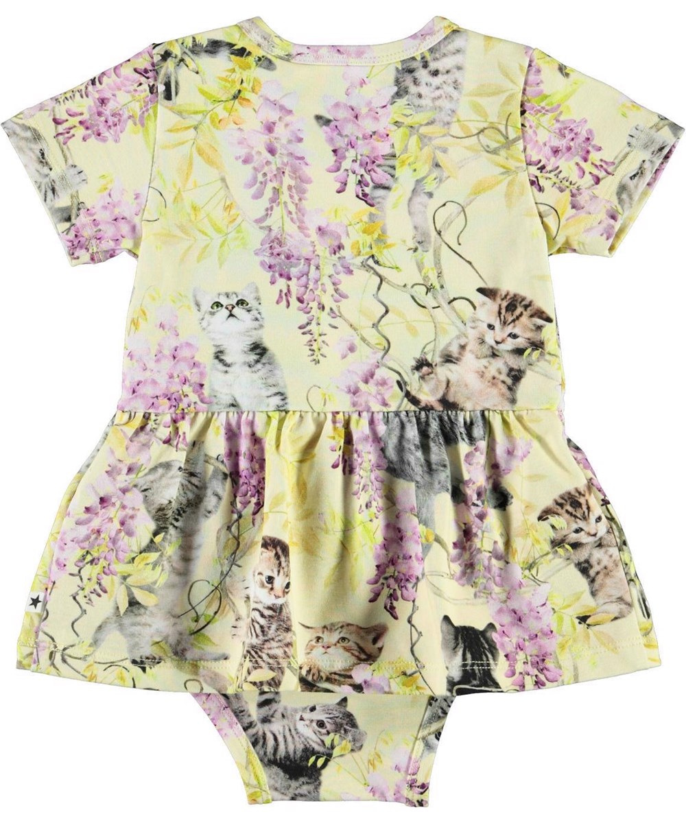 Frannie - Clumsy Cuteness - Baby bodysuit with peplum wisteria kittens