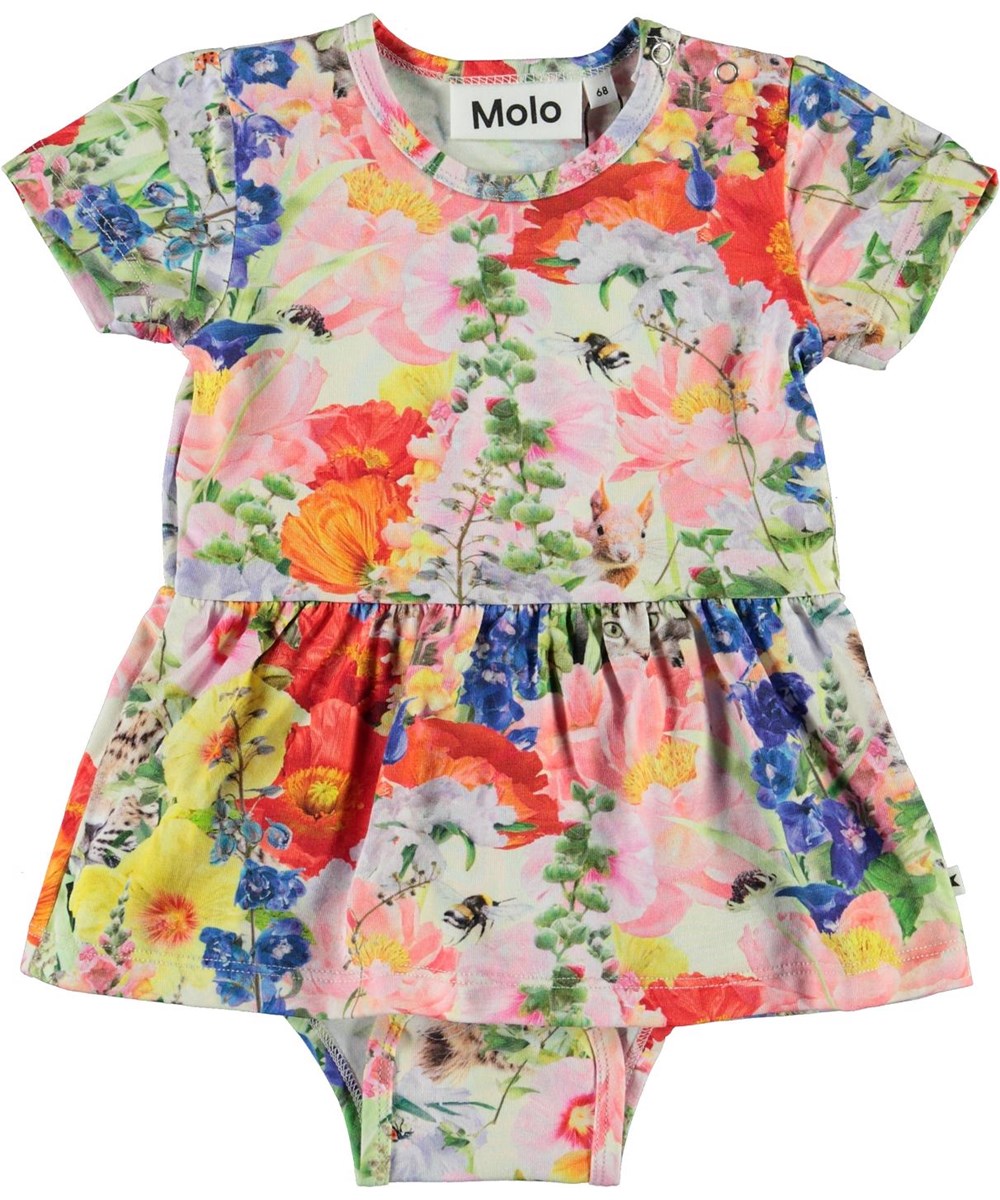 Frannie - Hide And Seek - Baby bodysuit with a floral print and skirt