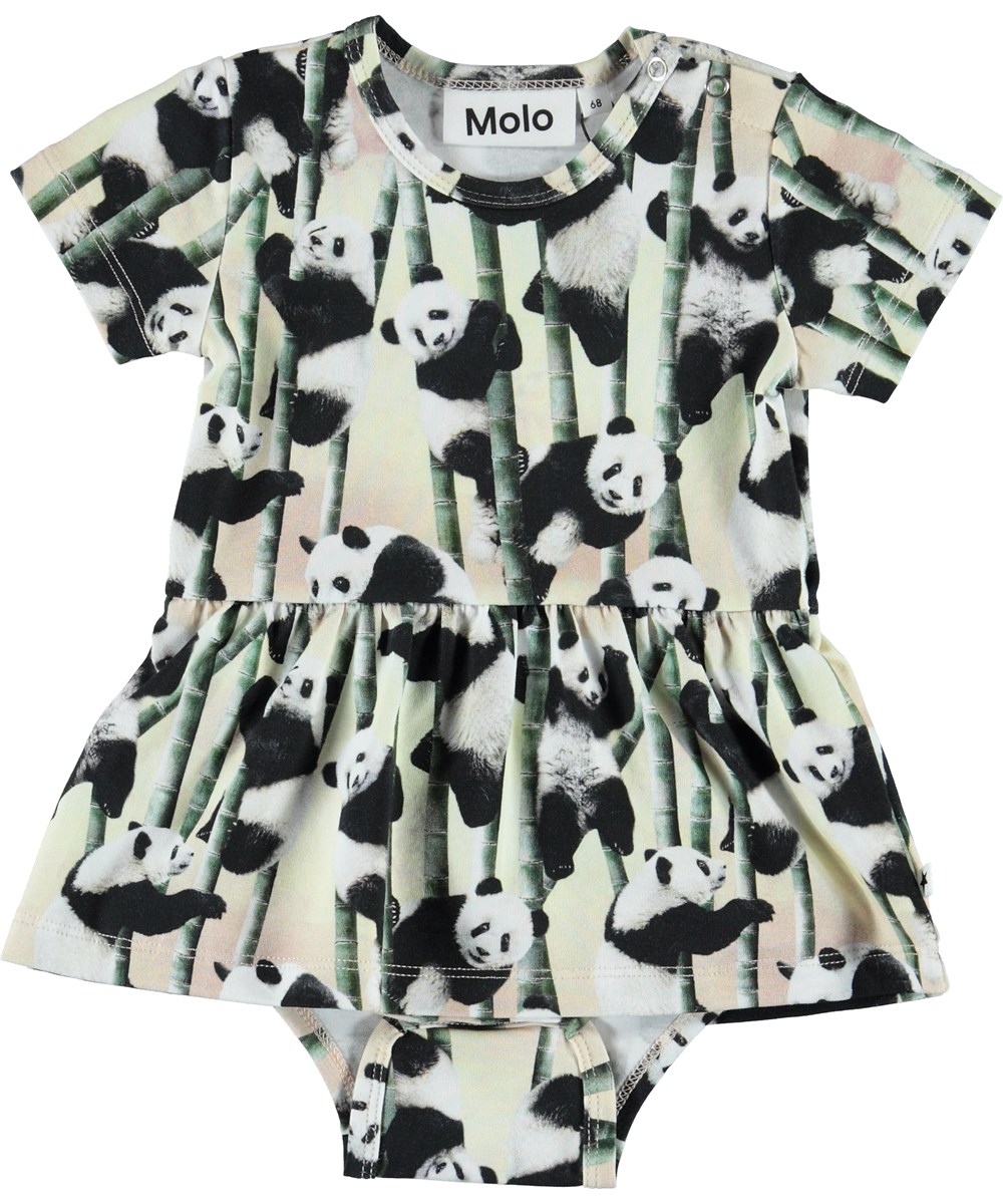 Frannie - Yin Yang - Organic baby bodysuit with pandas and a peplum 