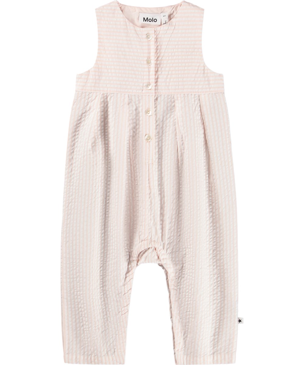 Freja - Cloud Pink Stripe - Pink jumpsuit for the little ones made of organic cotton with stripes and long legs