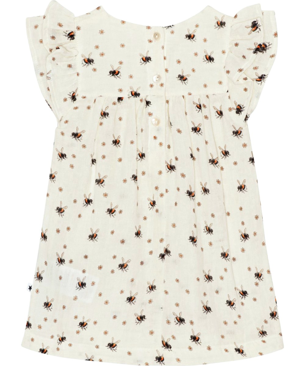 Cachea - Bumblebee - White, organic baby dress with bumblebee and flower print