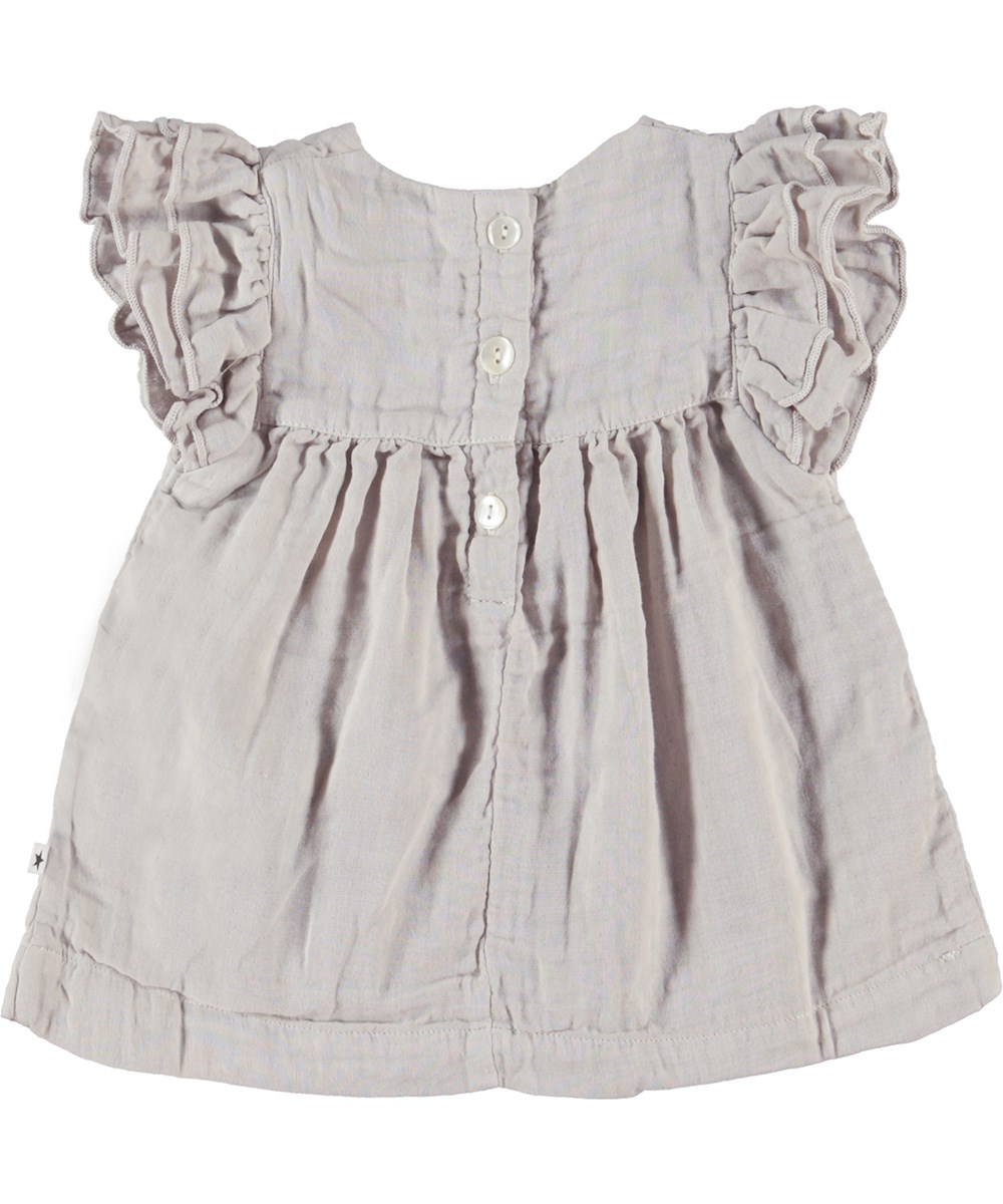 Cachea - Soft Sand - Light grey baby dress in cotton mousseline with ruffle sleeves