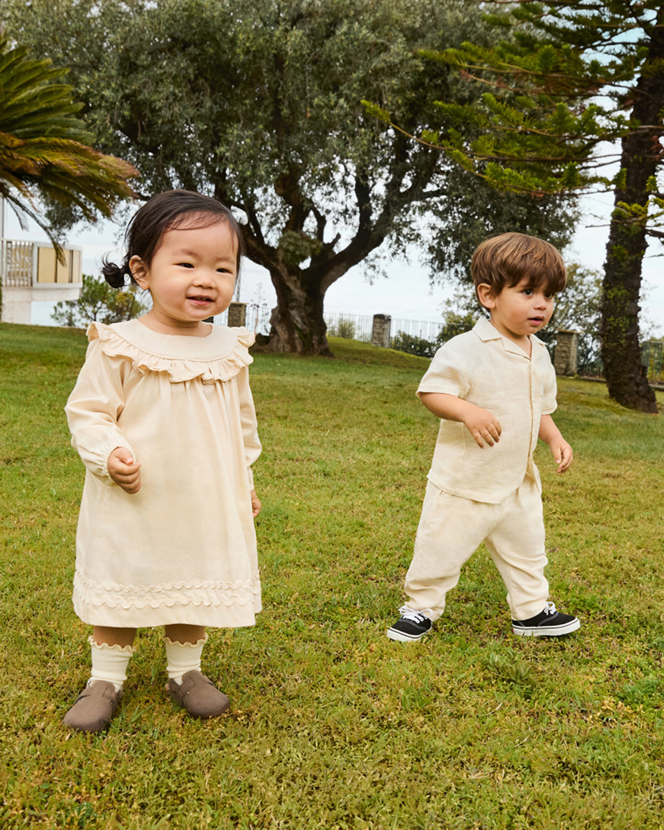 Cailin - Brazilian Sand - Beige baby dress in organic cotton with