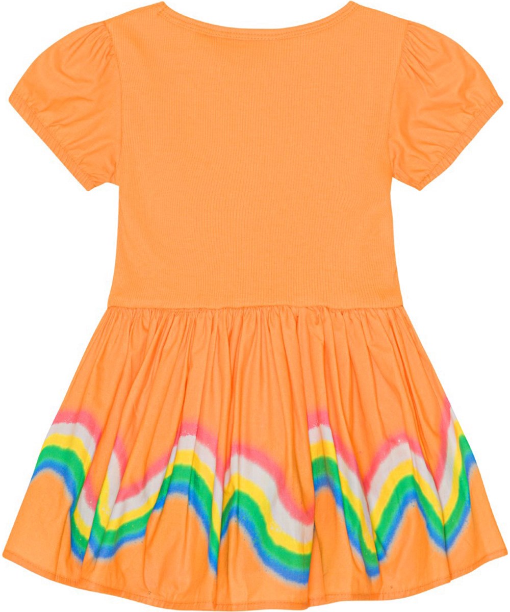 Caitlin - Baby Rainbow - Orange, organic baby dress with rainbow print 