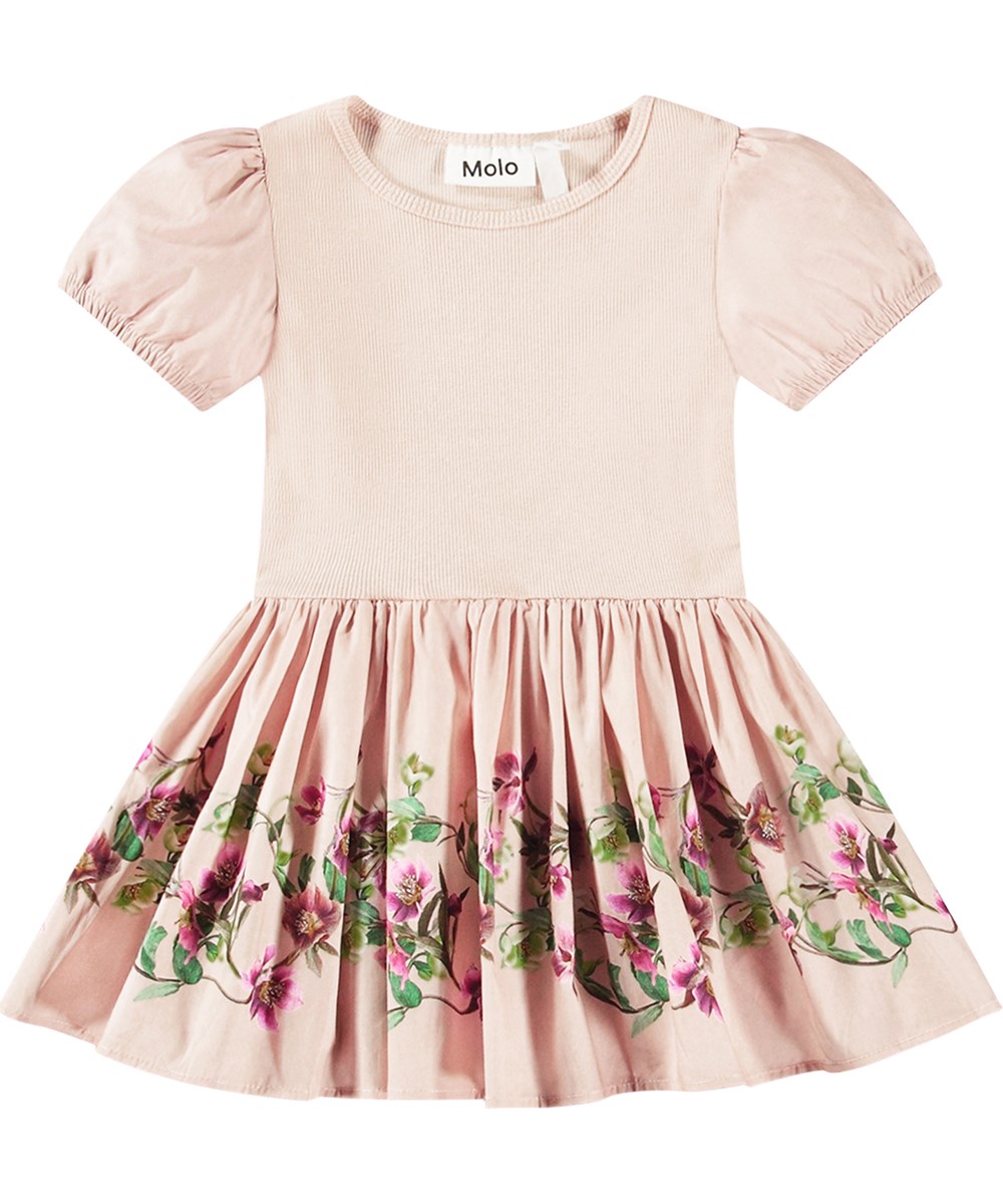Caitlin - Mini Hellebore - Powder dress in organic cotton with flower print.